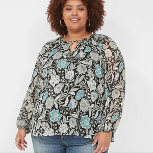 {Lane Bryant} Lurex Ruffle-Detail V-Neck Blouse - Size 14/16